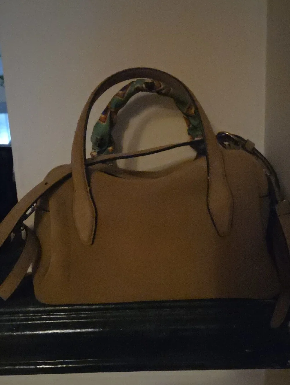 Madewell Classic Tan Suede  Satchel with Lost Pattern  Scarf-Wrapped Handle